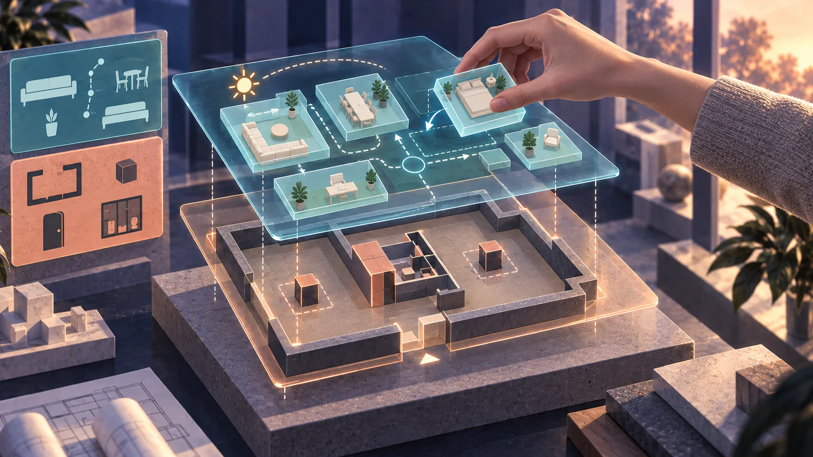 Fixed constraints and flexible priorities organized before drawing a floor plan