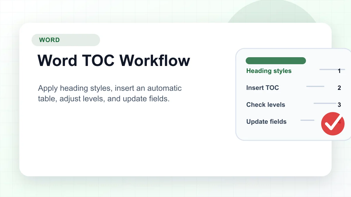 Microsoft Word table of contents workflow from heading styles to updated fields